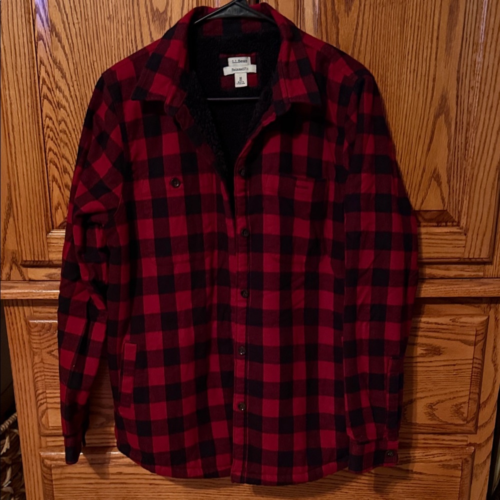 L.L. Bean Red and Black Checkered Shirt Jacket